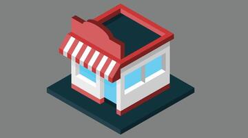 An isometric illustration of a shop store, designed for use as game assets, featuring shelves, displays, and various items for sale vector