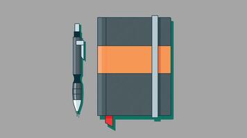 Notebook and pen placed together in a minimal, clean layout, representing writing, note taking, and productivity in a simple and organized design vector