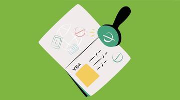 A process of verifying a passport, checking for authenticity and confirming identity, often part of border control, travel, or security procedures vector