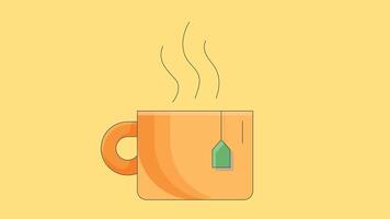 Simple illustration of a tea cup with a tea bag inside, featuring steam rising from the warm drink, conveying a cozy and relaxing tea time vector
