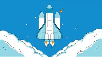 A powerful rocket launching into space, leaving a trail of smoke and fire behind, representing human achievement and exploration vector