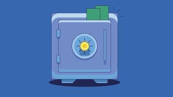 A closed money safe with money bills inside. The safe is securely locked, symbolizing the protection of wealth, and is depicted with a detailed design highlighting its strong build vector