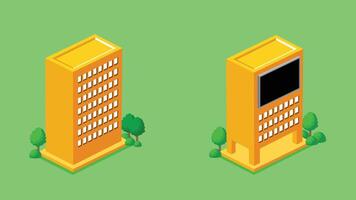 Isometric illustration of city buildings designed as game assets, featuring various architectural styles, streets, and urban elements arranged in an isometric perspective 06 vector