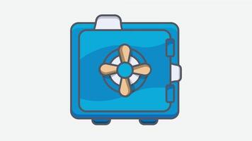 A closed money safe with money bills inside. The safe is securely locked vector