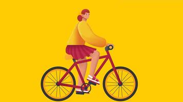 A joyful girl riding a bicycle through an outdoor path, embracing freedom and fun, with the wind in her hair and a sense of adventure in a vibrant, energetic environment vector
