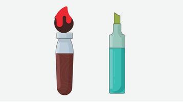 Flat design illustration of paint brush and marker icons, representing creative tools for art, drawing, and design vector