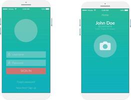 Stylized illustration of a mobile application login screen interface, featuring user-friendly design elements like input fields, icons vector