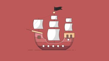 Stylized illustration of an old pirate ship with sails and flags, isolated on a white background vector