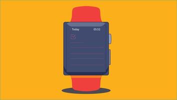 Flat-style illustration of a smart watch isolated on a plain background, showcasing its sleek modern design and digital screen, symbolizing wearable technology vector