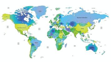 A world map illustration featuring different colored zones, representing various regions or countries, with a clear and vibrant color scheme vector