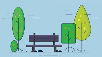 Illustration of a garden bench placed in a peaceful garden setting surrounded by trees, capturing a serene outdoor atmosphere vector