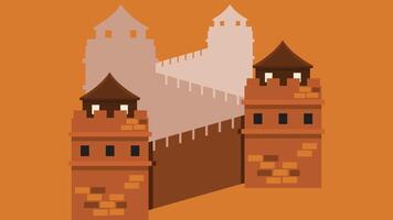 illustration of the Great Wall of China, stretching across mountains and valleys, showcasing its ancient architecture and historical significance vector
