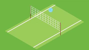 A clear view of a tennis court with a net stretched across the center, capturing the layout of the playing field ready for a match in a professional or recreational setting vector