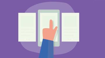 A hand clicks on a mobile screen, interacting with the device interface, showcasing the ease of navigating apps vector