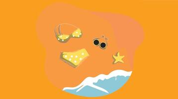 A sunny sandy beach scene with a bikini and sunglasses placed on the sand, evoking a relaxed summer vibe vector