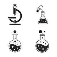 Science lab icon set showing glassware and equipment in illustration style vector