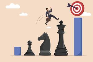 Strategic Moves Achieving Business Goals a Strategic Journey to Hit the Target and Climbing the Ladder of Success with Calculated Steps. vector