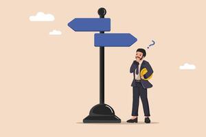 Career Path Decision Concept with Business Character Choosing Between Two Directions. vector