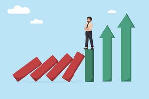 Businessman Standing Tall Atop a Rising Bar Chart, Symbolizing Career Advancement and Leadership in the Business World. vector