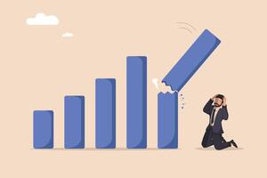 Businessman Panicking Over Falling Broken Growth Graph, Financial Crisis and Business Failure Concept vector