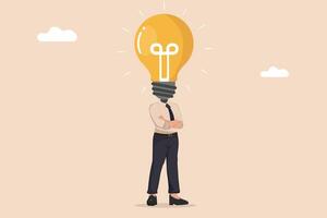 Creative Thinking Illustration of a person with a light bulb as a head, representing new ideas. vector