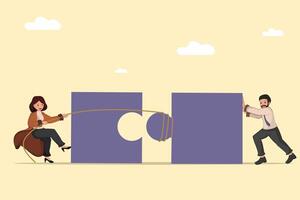 Teamwork Strategy Illustration Business People Connecting Puzzle Pieces with Effort and Coordination vector