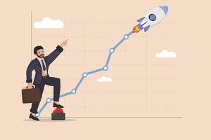 Rocket Launch to Success Illustration of a businessman starting a rocket for business growth. vector