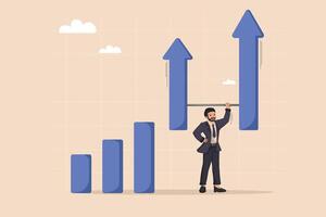 Balancing Business Growth a businessman managing rising bar graphs and arrows, symbolizing strategic growth and success. vector