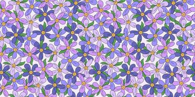 Pattern, colorful flowers. Line drawing, doodle. Simple meadow flower, seamless background. vector
