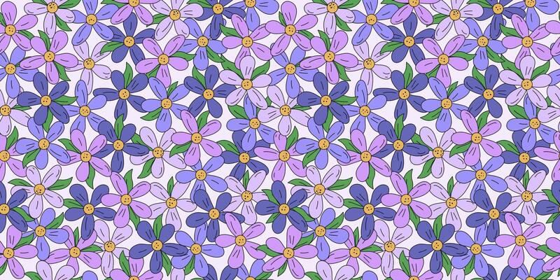 Pattern, colorful flowers. Line drawing, doodle. Simple meadow flower, seamless background.