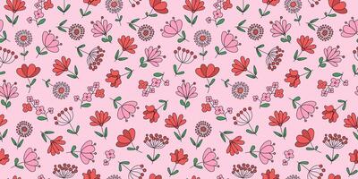 Abstract pink colored flowers. A floral pattern. Simple plant patterns. Seamless background. vector