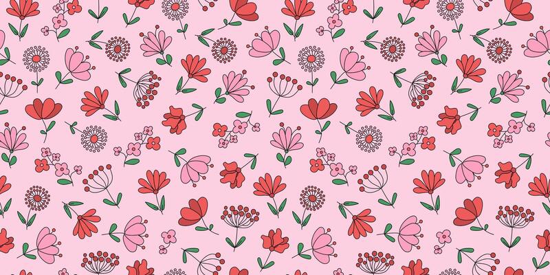 Abstract pink colored flowers. A floral pattern. Simple plant patterns. Seamless background.