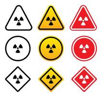 Radiation hazard warning signs in various shapes and colors vector