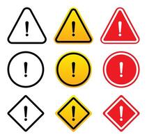 Various warning symbols with exclamation marks vector