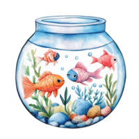 Fish in a bowl design on transparent background. png