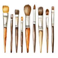 Assorted paint brushes on transparent background. png