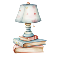 Lamp on stack of books on transparent background. png