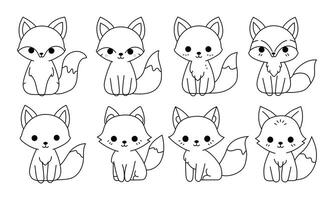 Fox outline set in different positions vector