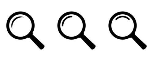 Search icons set. Magnifying glass icons, magnifier icon. vector