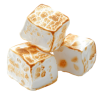 Toasted cube marshmallows on transparent background. png