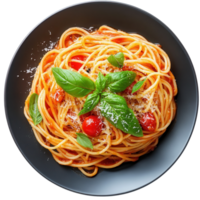 Spaghetti with tomatoes on transparent background. png