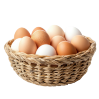 Eggs in a wicker basket on transparent background. png