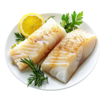 Fish fillets with lemon on transparent background. png