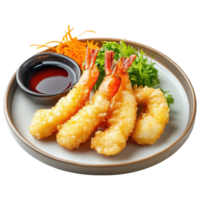 Tempura shrimp and sauce on transparent background. png