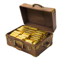 Gold bars in old suitcase on transparent background png