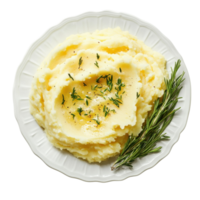 Mashed potatoes on plate on transparent background. png