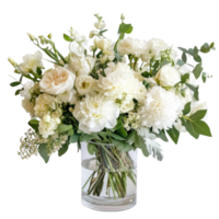 White flowers in a vase on transparent background. png