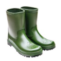 Pair of green rainboots on transparent background. png
