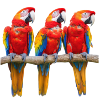 Three scarlet macaws on on transparent background. png