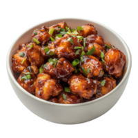 Bowl of chicken manchurian on transparent background. png
